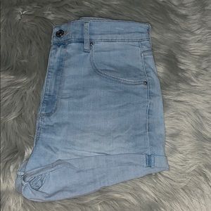 High waisted light wash shorts
